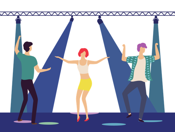 Friends are dancing on stage  Illustration