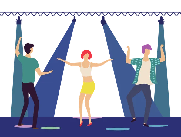Friends are dancing on stage  Illustration