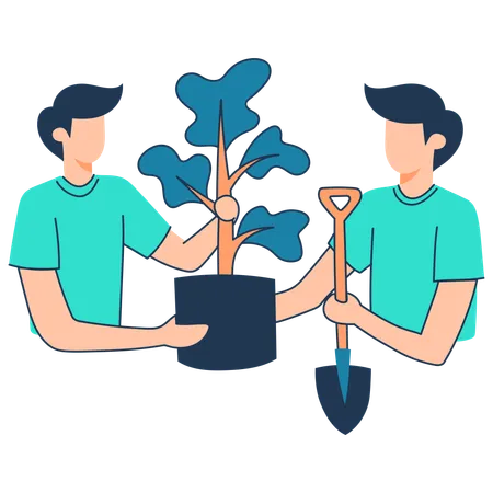 Friends are doing gardening together  Illustration