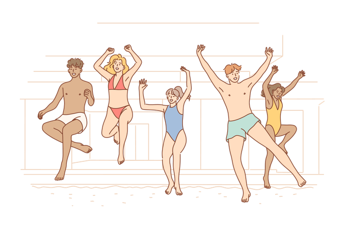 Friends are enjoying beach party  Illustration