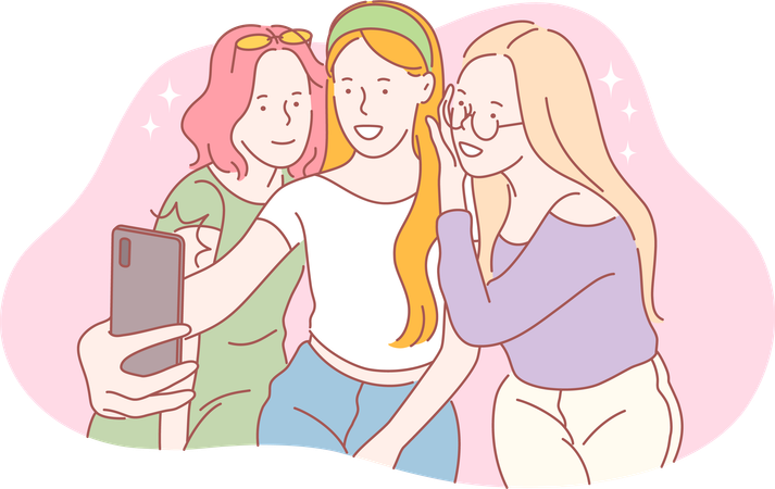 Friends are enjoying clicking selfies  Illustration