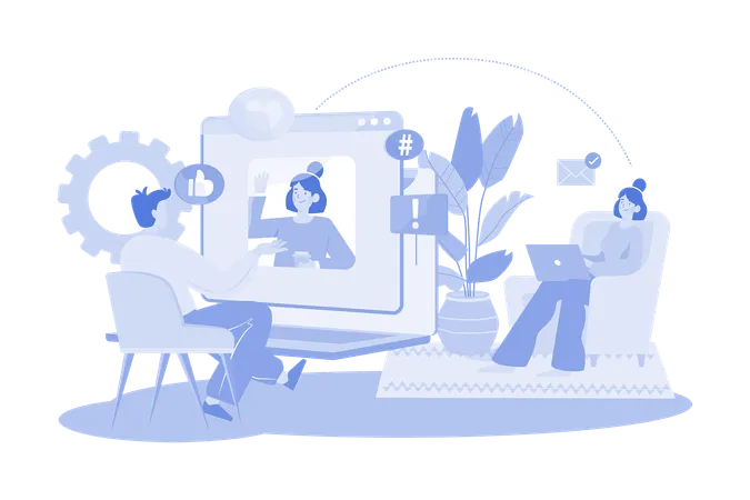 Friends Are Having A Video Call Together  Illustration