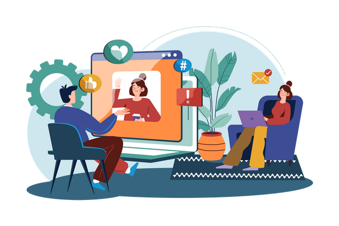 Friends are having a video call together Illustration
