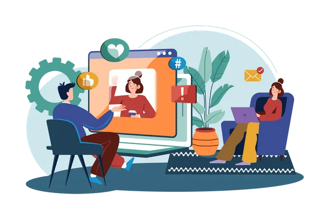 Friends are having a video call together  Illustration