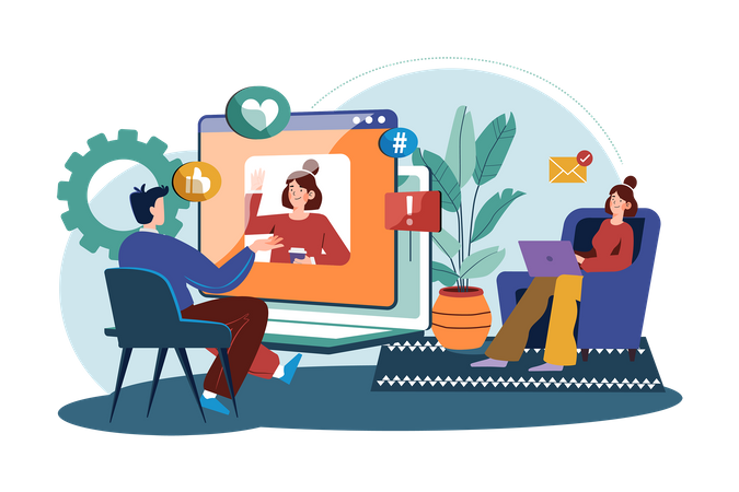 Friends are having a video call together  Illustration