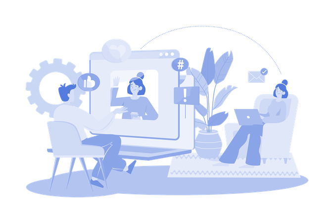 Friends Are Having A Video Call Together  Illustration