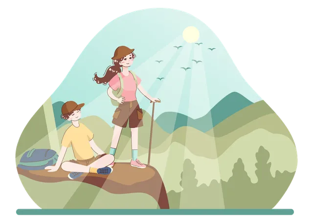 Friends are on hiking  Illustration