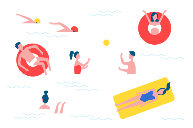 Friends are swimming in pool  Illustration
