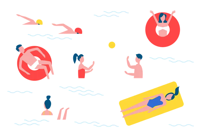 Friends are swimming in pool  Illustration