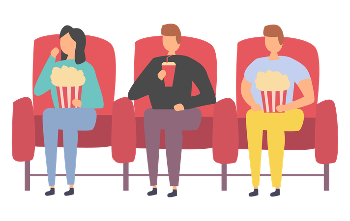 Friends are watching movie in theatre  Illustration