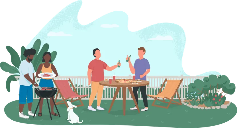 Friends at barbecue party Illustration