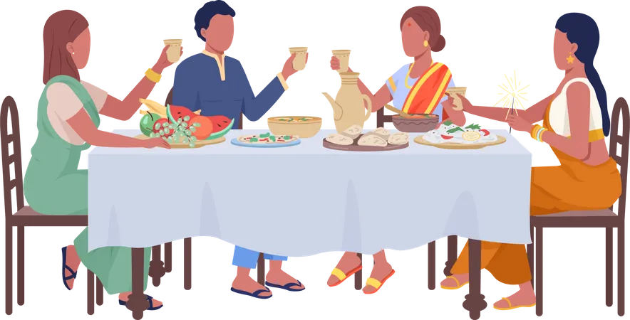 Friends at festive dinner  Illustration