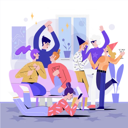 Friends at home party  Illustration