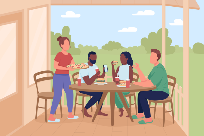 Friends at outdoor party  Illustration