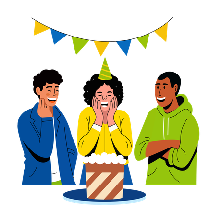 Friends birthday excitement  Illustration