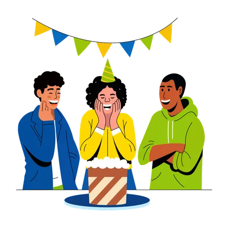 Friends birthday excitement  Illustration