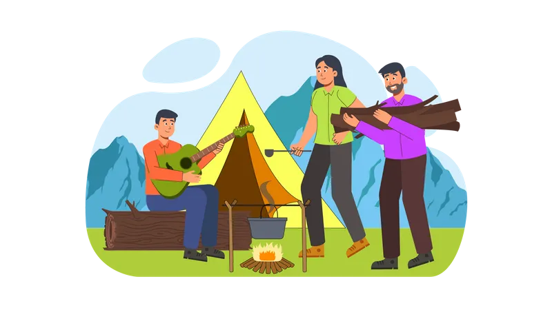 Friends camping Illustration