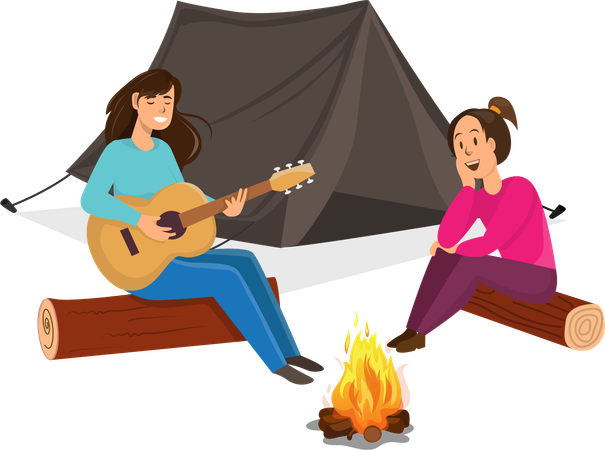 Friends Camping and relaxing with nature  Illustration