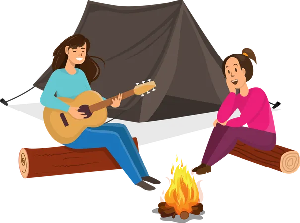 Friends Camping and relaxing with nature  Illustration