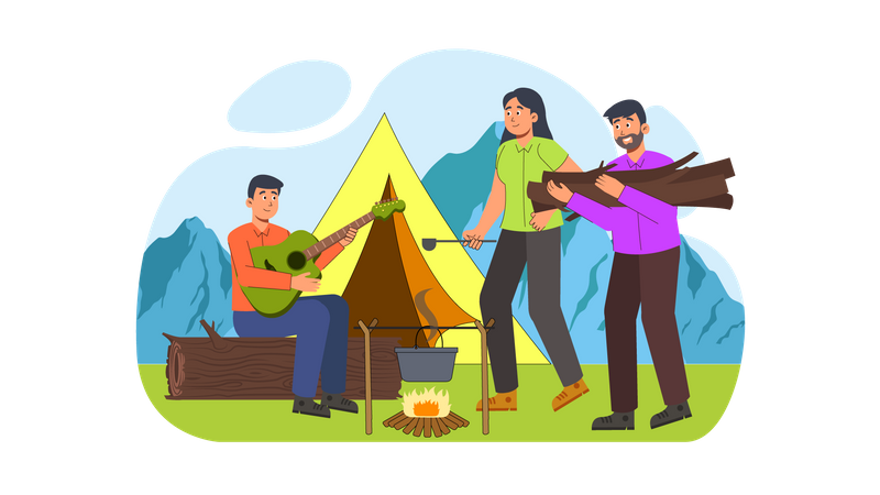 Friends camping  Illustration