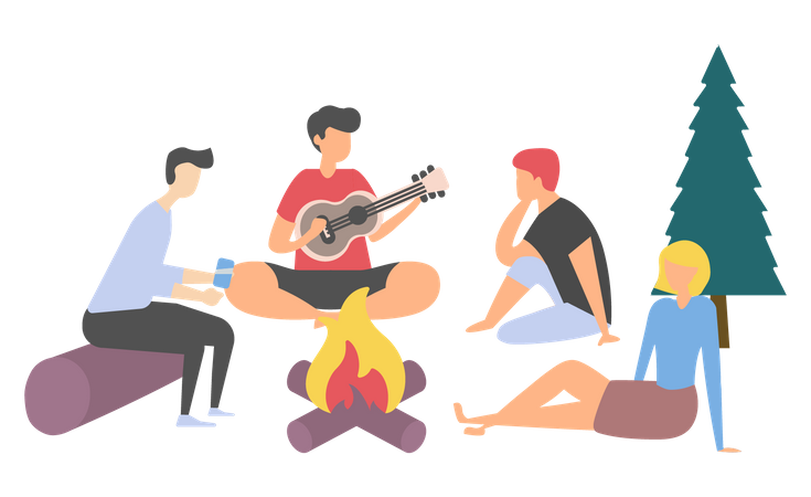 Friends camping together  Illustration