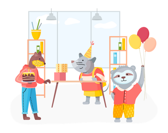 Friends celebrate birthday party  Illustration