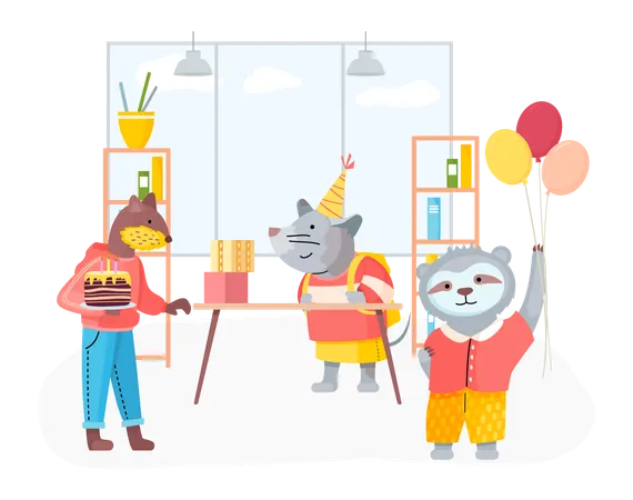 Friends celebrate birthday party  Illustration