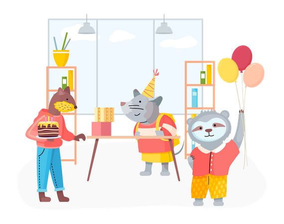 Friends celebrate birthday party  Illustration