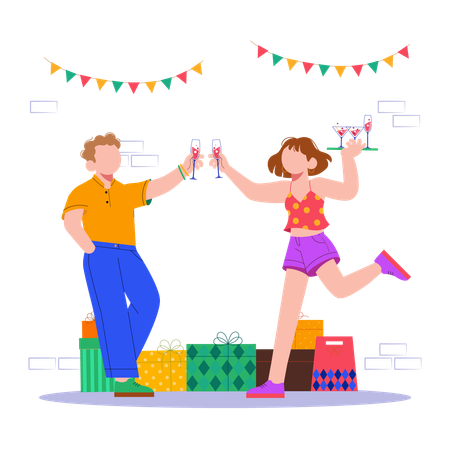 Friends celebrate New Year  Illustration