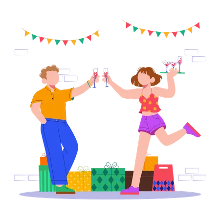 Friends celebrate New Year  Illustration