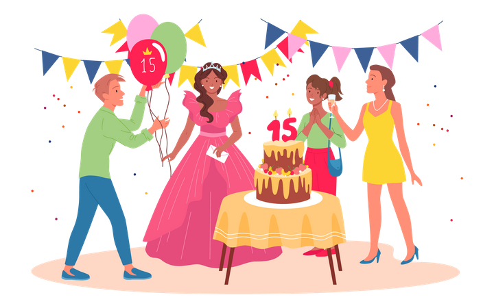 Friends Celebrating Birthday  Illustration