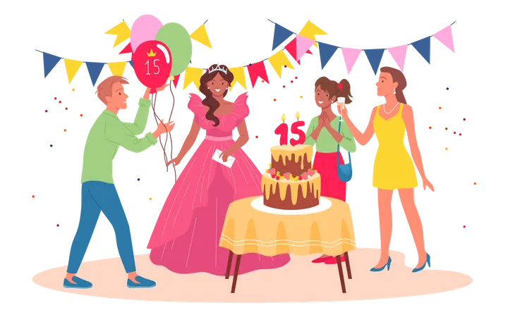 Friends Celebrating Birthday  Illustration