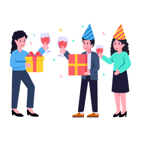 Friends celebrating birthday  Illustration