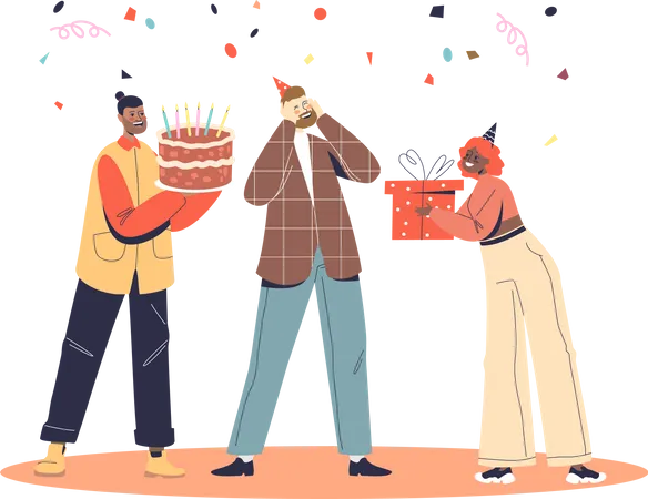 Friends celebrating birthday of friend Illustration