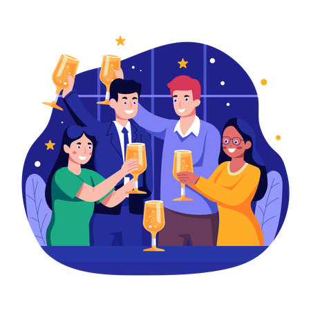 Friends celebrating by drinking  Illustration