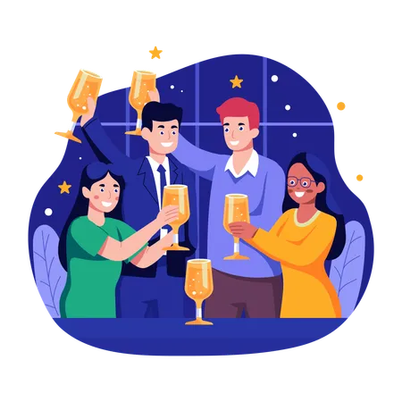 Friends celebrating by drinking  Illustration