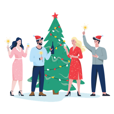 Friends celebrating christmas together  Illustration