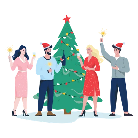 Friends celebrating christmas together  Illustration