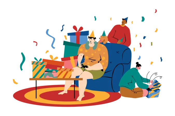 Friends celebrating in birthday party  Illustration