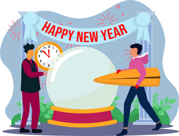 Friends celebrating new year party Illustration