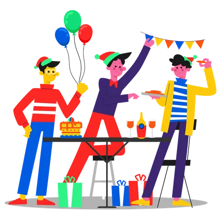 Friends celebrating new year party together  Illustration