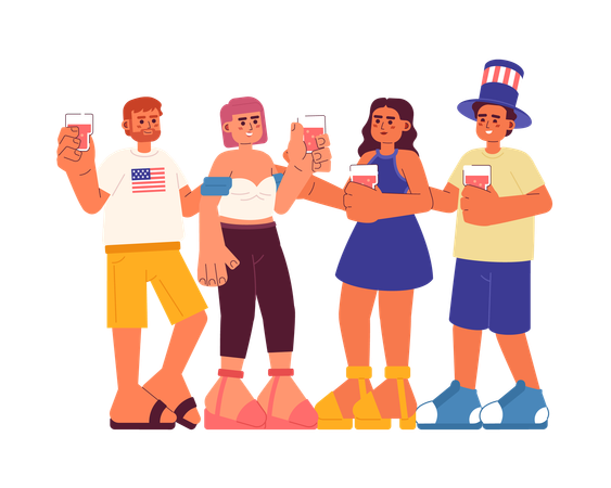 Friends celebrating, toasting glasses s  Illustration