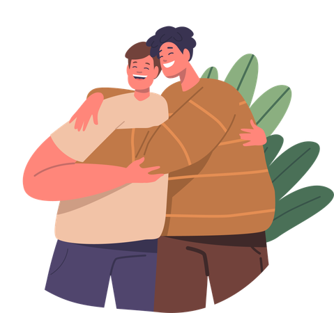 Friends Characters Embrace In A Heartfelt Hug  일러스트레이션