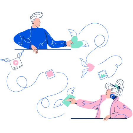 Friends Chatting on Social Media  Illustration