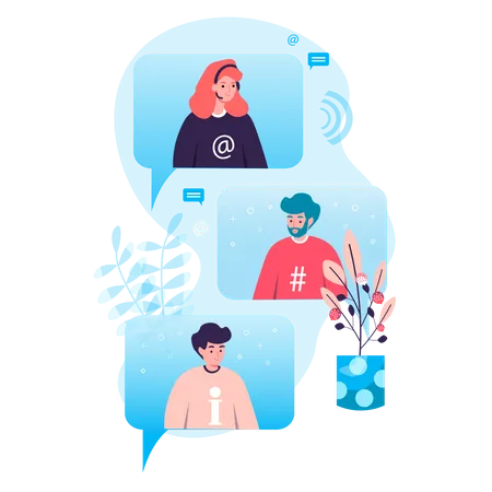 Friends chatting on video call Illustration