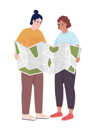 Couple Planning Trip Semi Flat Color Vector Characters Editable Figure Full Body People On White Picking Route On Map Simple Cartoon Style Illustration For Web Graphic Design And Animation Illustration