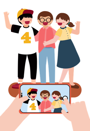 Friends clicking photos  Illustration