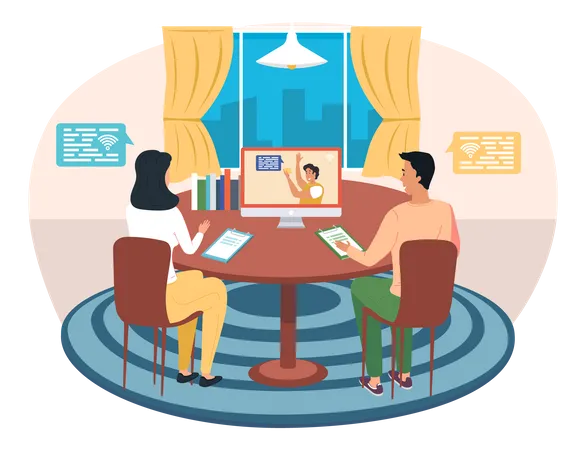 Friends communicating online via video conference  Illustration