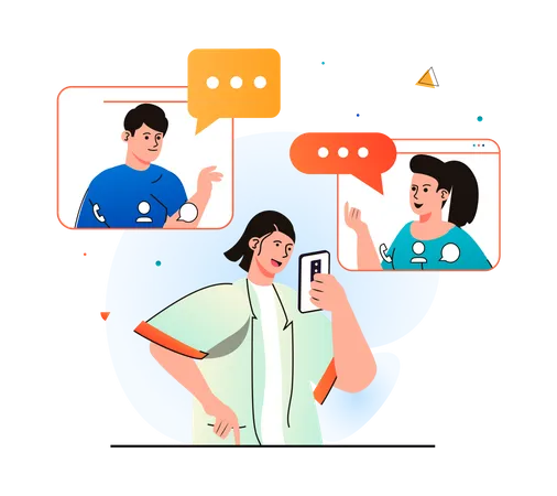 Friends communicating over social media network  Illustration