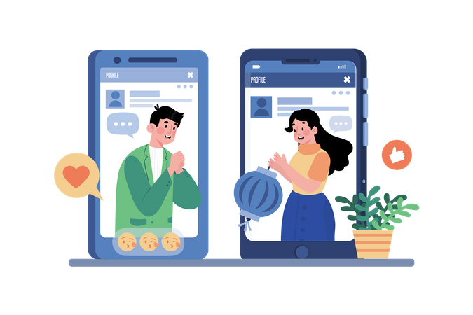 Friends connect and share updates  Illustration